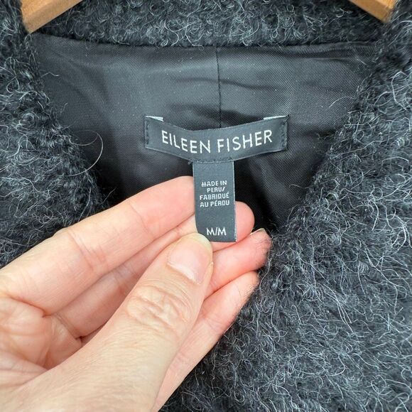 Eileen Fisher Alpaca Wool Blend Brushed Short Coat Women Medium Black Grey - Picture 5 of 9